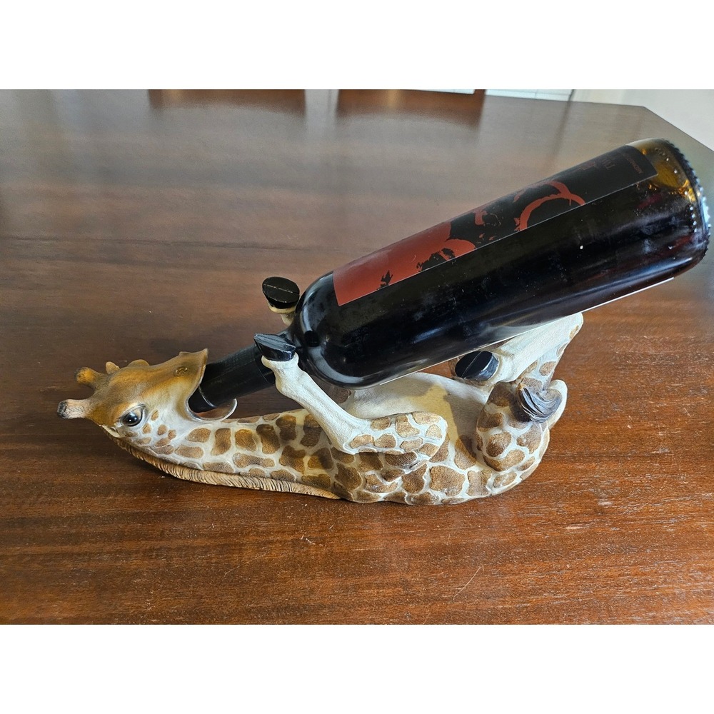 Giraffe Wine Bottle Holder Home Decor Brown Animal Figurine Statuette